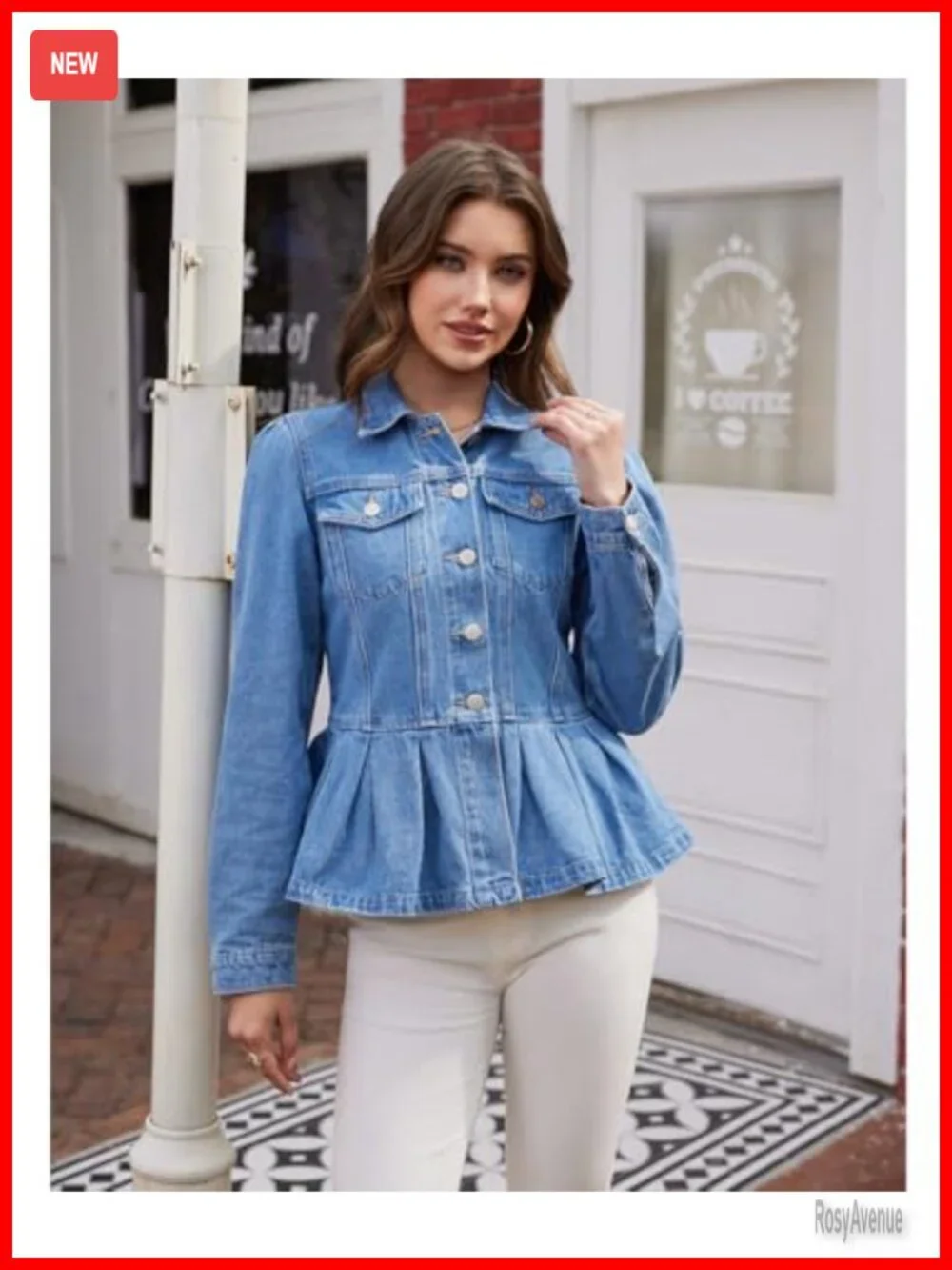 Women's Denim Jacket Peplum Ruffle Hem Puff Sleeve Button Down Casual Trendy